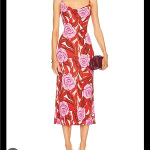 Diane Von Furstenberg Red and Pink Floral Midi Dress